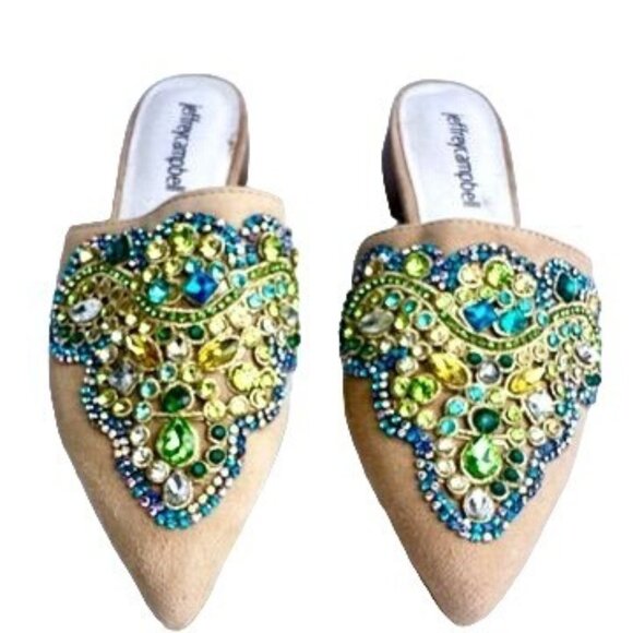 Jeffrey Campbell For Anthropologie Olden Flats Gem Embellished Suede Shoe 5.5M - Picture 3 of 11